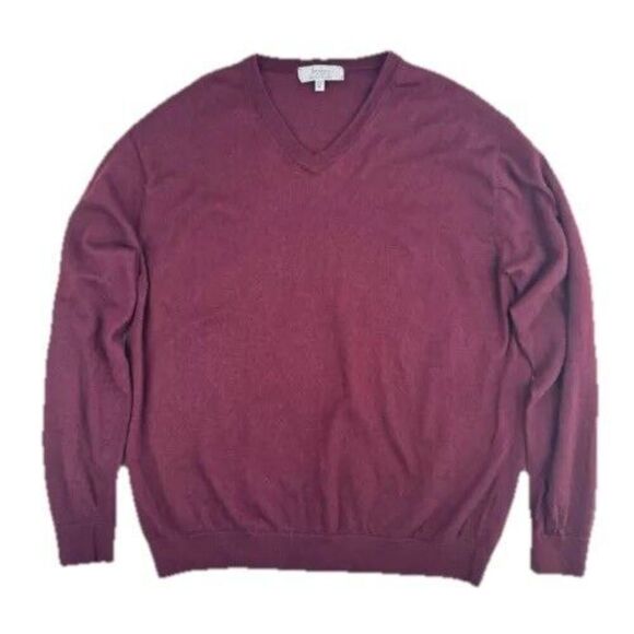 Turnbury Merino Wool Sweater Mens XL Red Maroon V-Neck Pullover Long Sleeve - Picture 6 of 13